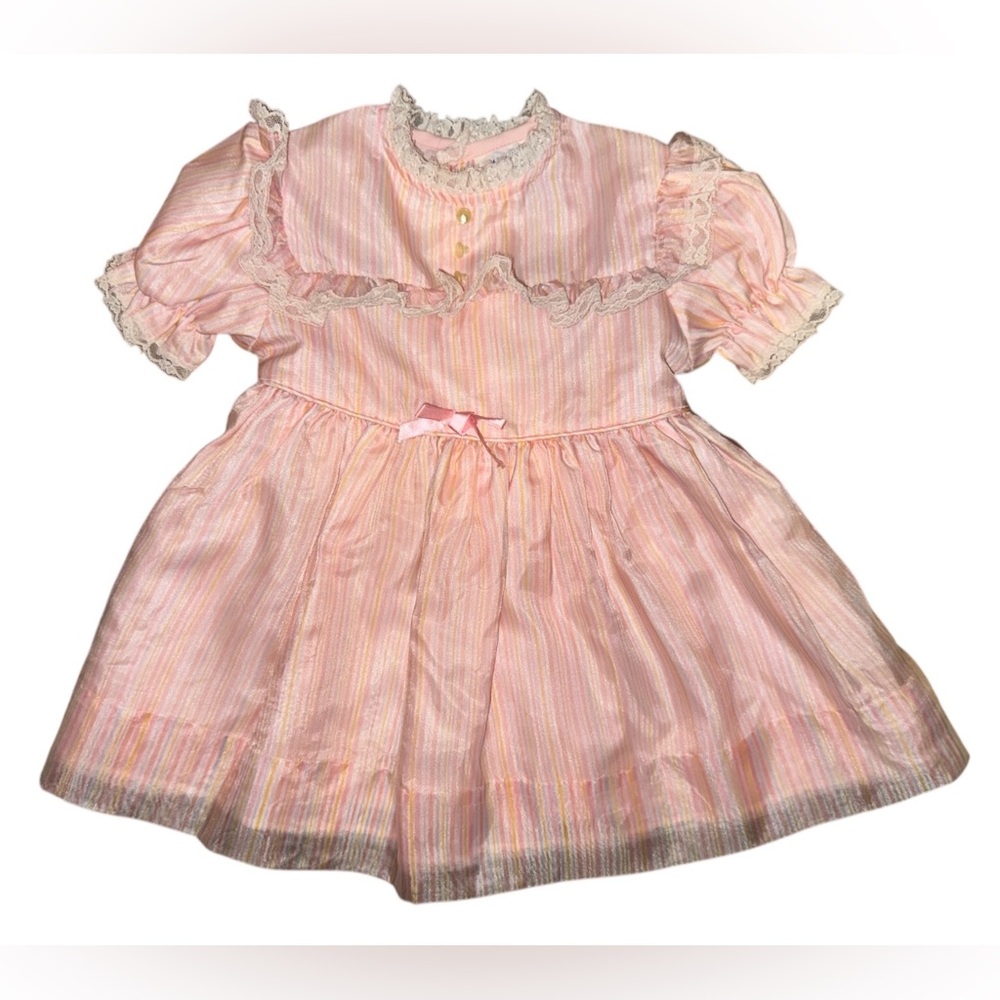 Cinderella vintage Pink and Yellow Striped lace Dress 3T